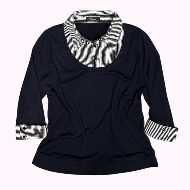 layered detail stripe blouse