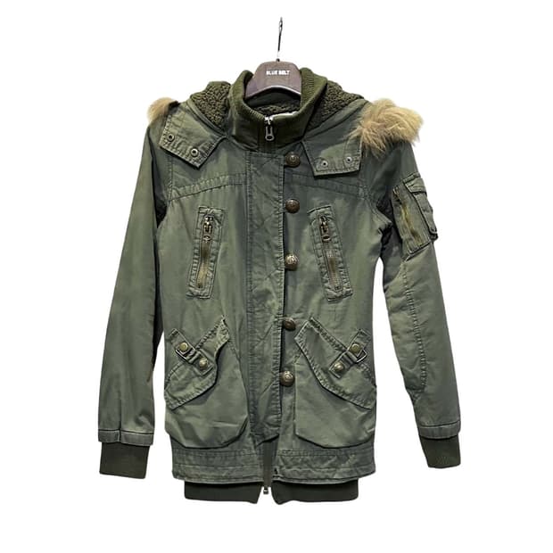 JPN VINTAGE 후드 밀리터리 자켓 쉐르파 안감 4포켓 디테일 카키