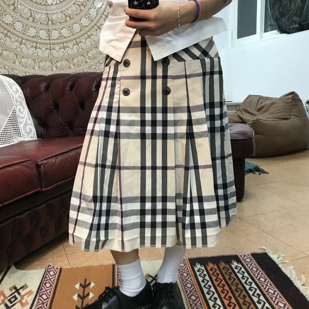 에다나 더블버튼 체크 미디스커트 