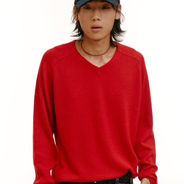 샌드사운드 UNISEX) 울 블렌드 브이넥 스웨터 레드 003 L