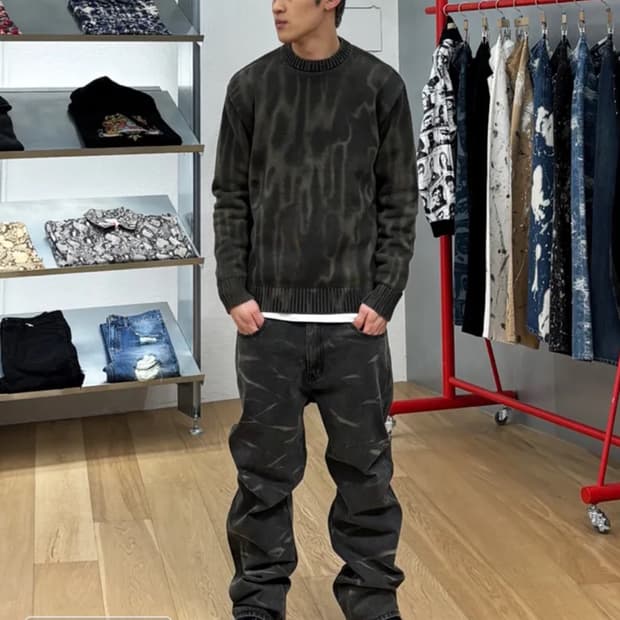 새상품) 엑스트라오디러니 블리치드 다잉 데님 팬츠 카키 M