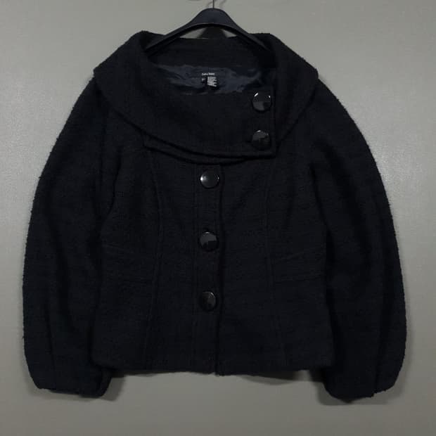 여성 M) ZARA 자라 빅카라 하이넥 버튼 울 코트 자켓 블랙