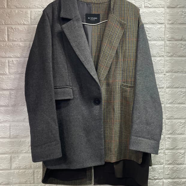 비지트인뉴욕 체크배색 울자켓66(정가32만) N.Y스튜디오 하객룩출근룩