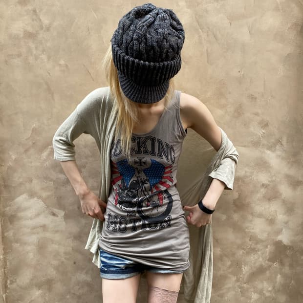 (KNICK KNACK)Khaki motorcycle print tank