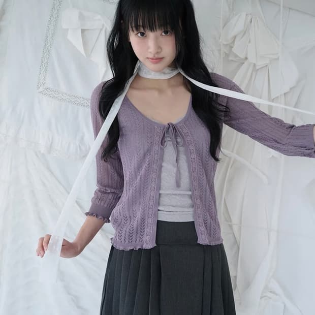 미레코 LACE KNIT CARDIGAN GRAPE