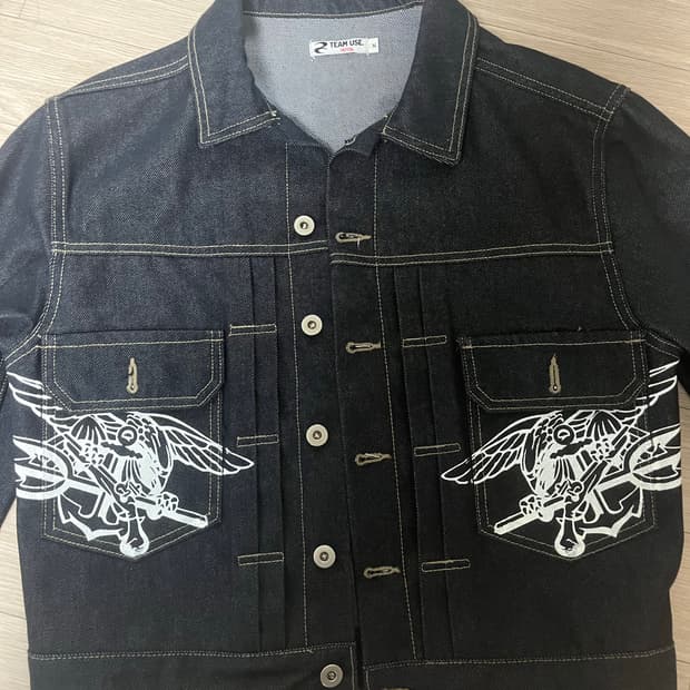 [TEAM USE] 네이비씰 데님 크롭 자켓 M