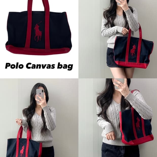폴로 빅포니 캔버스 토트백