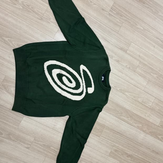 스투시 컬리 s 스웨터 그린 미디움