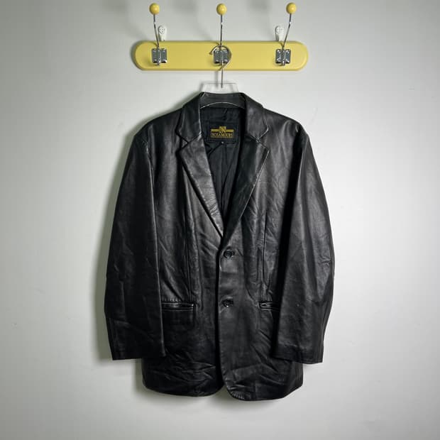 VTG 빈티지 블랙 싱글 레더 블레이저 95