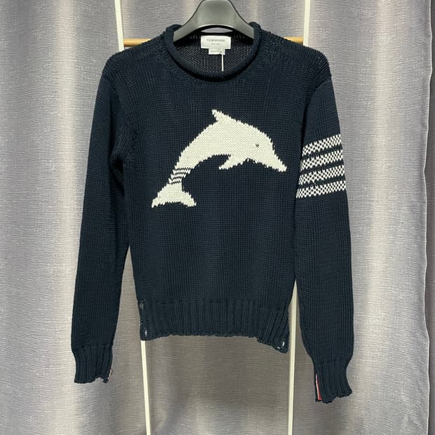 톰브라운 돌핀 사선완장 니트 네이비 2 사이즈