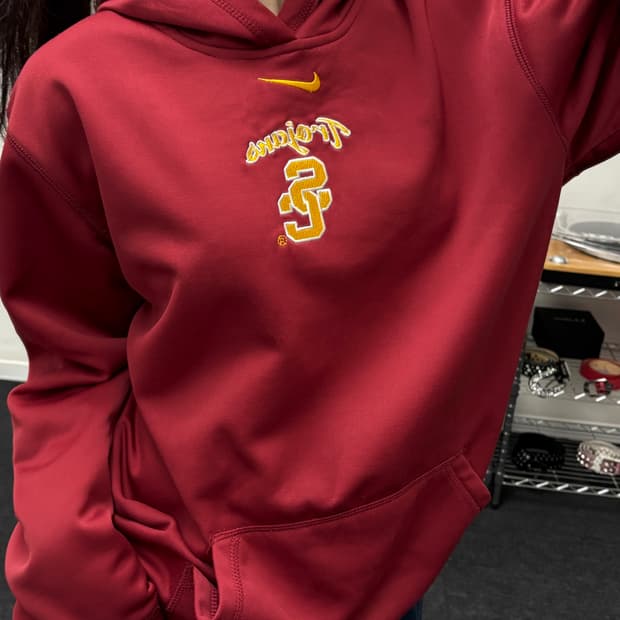 나이키 00s 컬리지 로고 버건디 후드티