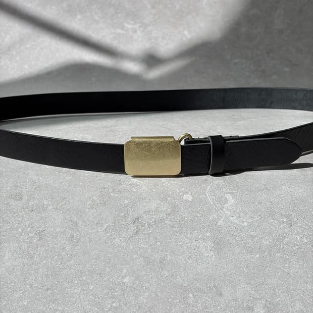 Oribell 미니멀 빈티지 골드 스틸 버클 이태리 베지터블 벨트