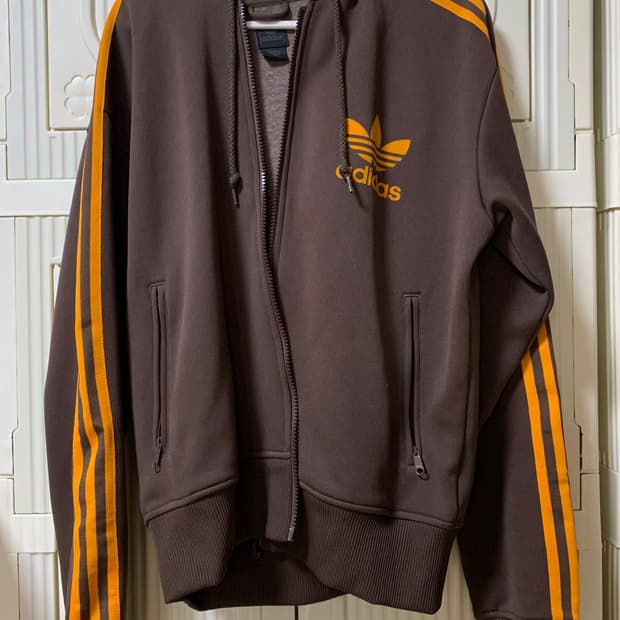 아디다스 오렌지 모카 브라운 플랙 후드집업
