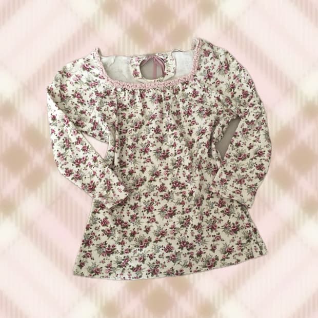 레스트로즈 플로럴 꽃 긴팔 탑 블라우스 히메 갸루 러블리 로걀 빈티지
