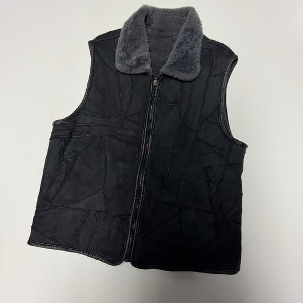 공용 희귀!! 빈티지 y2k 절개 디테일 양털 안감 양가죽 베스트 M