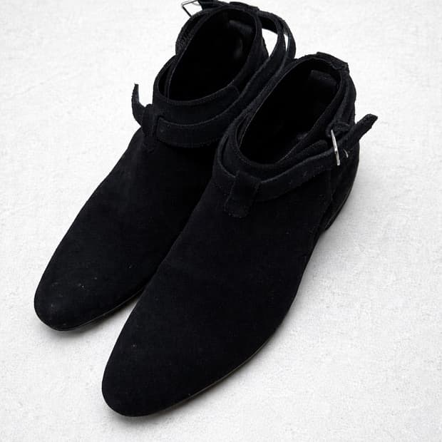 Saint Laurent 생로랑 블랙 스웨이드 은장버클 미드 부츠