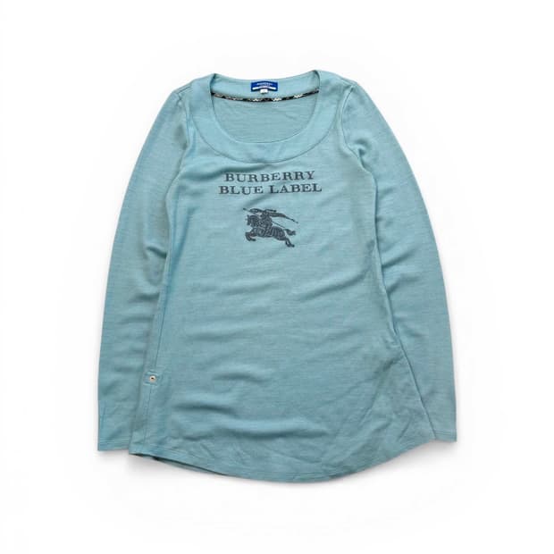 버버리 블루 라벨 기마병 로고 스카이블루 튜닉