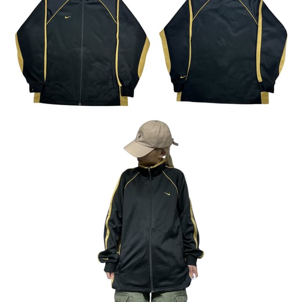 나이키 블랙 골드 사이드 라인 트랙탑 져지 L