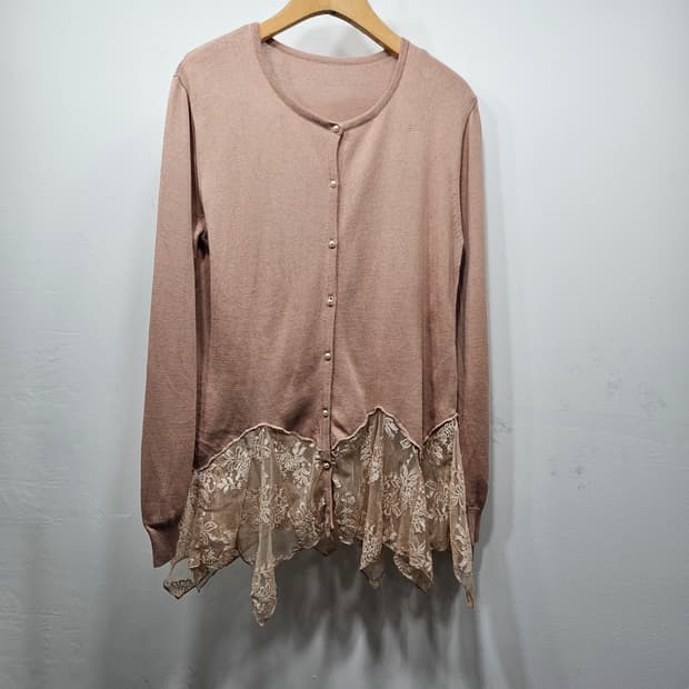 Jpn 밑단레이스 핑크 가디건 S