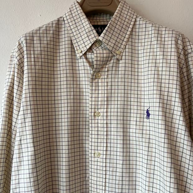 랄프로렌 남성 라이트베이지 코튼긴팔셔츠 체크셔츠