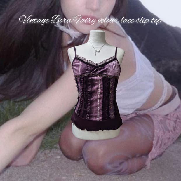 Vintage Bora Fairy velour lace slip top