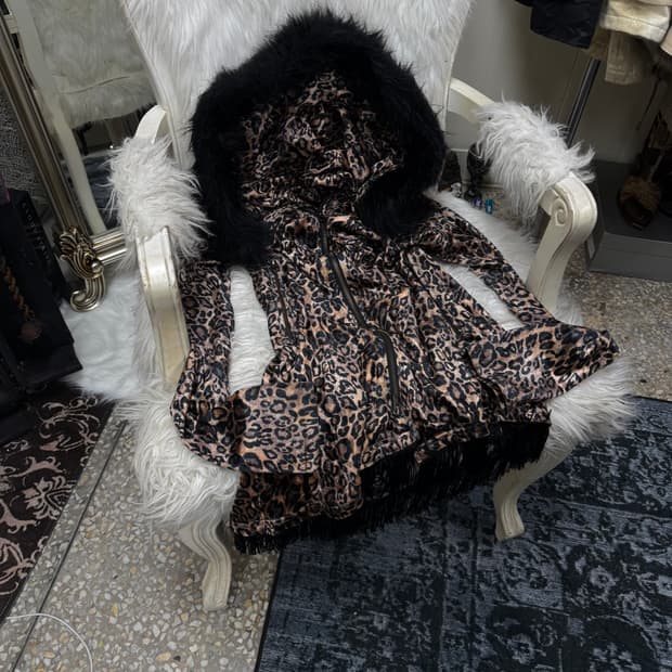 Civarize leopard velour fur fringe parke