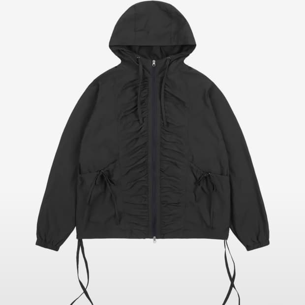 [새상품] 팬시클럽 리본 셔링 윈드 브레이커 바람막이 (차콜)