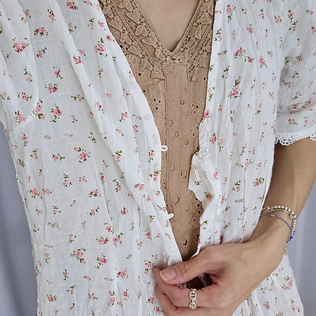 일본빈티지 레이스 원피스 + 플라워 롱 로브 세트 (여리핏)