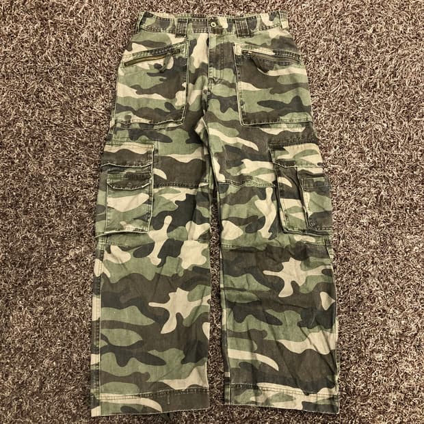 빈티지 Hirisk 밀리터리 카모플라쥬 카고 팬츠