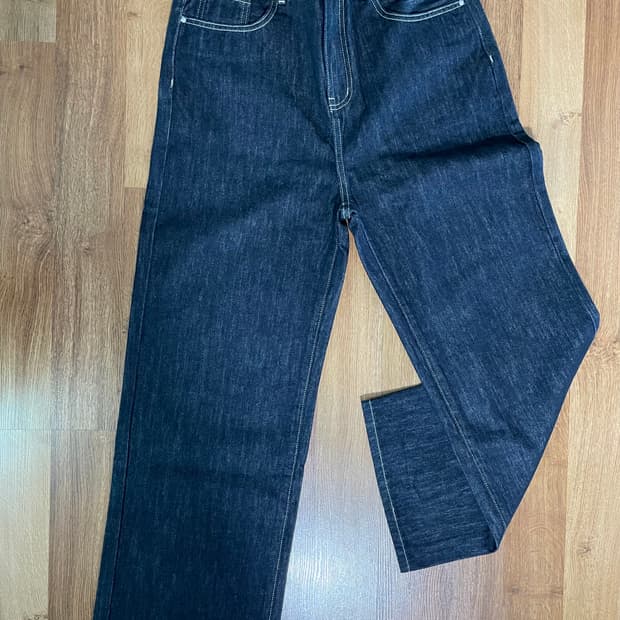 우먼즈 세미 와이드 워싱 데님팬츠 딥블루 인디고 L