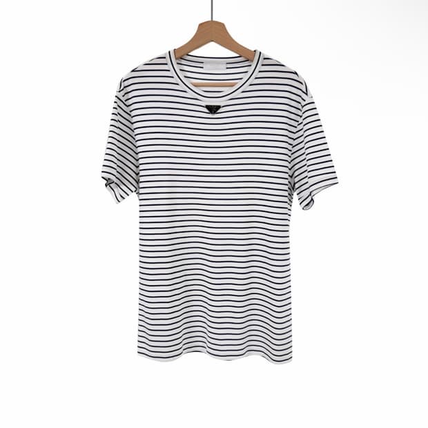 [XL] 프라다 여성 삼각로고 스트라이프 반팔 티셔츠 화이트 UJN824