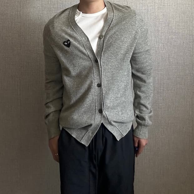 꼼데가르송 블랙 와펜 그레이 울 가디건
