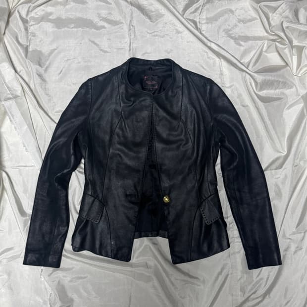 00s Gold button slim leather jacket