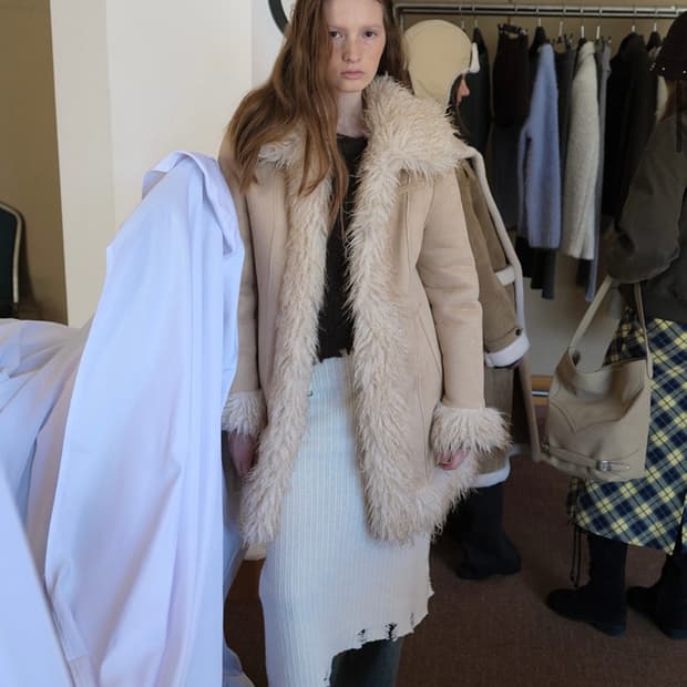 레이브 롱헤어 리버시블 무스탕 베이지