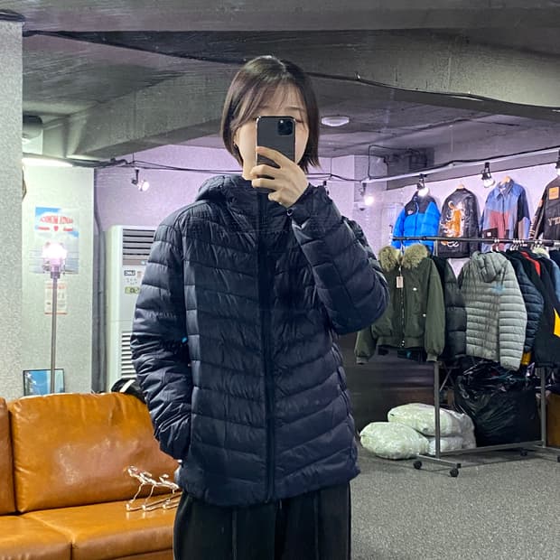 빈티지 네이비 후디 경량패딩 B3454