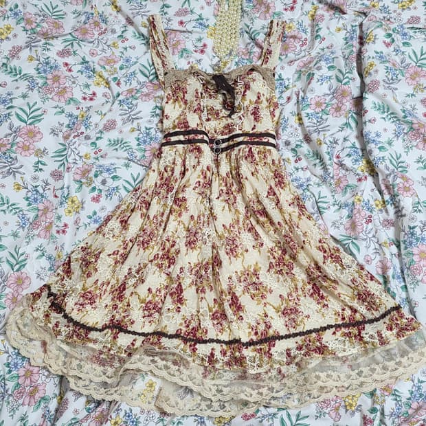 엑시즈팜 일본빈티지)플로럴 레이스 보헤미안 히메갸루st 민소매원피스