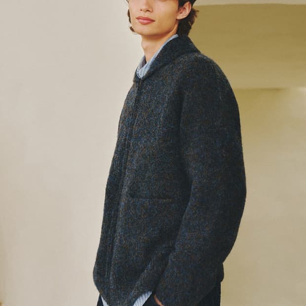 [L] 아트이프액츠 숄카라 집업 가디건 갤럭시네이비 옴므 후리스 니트