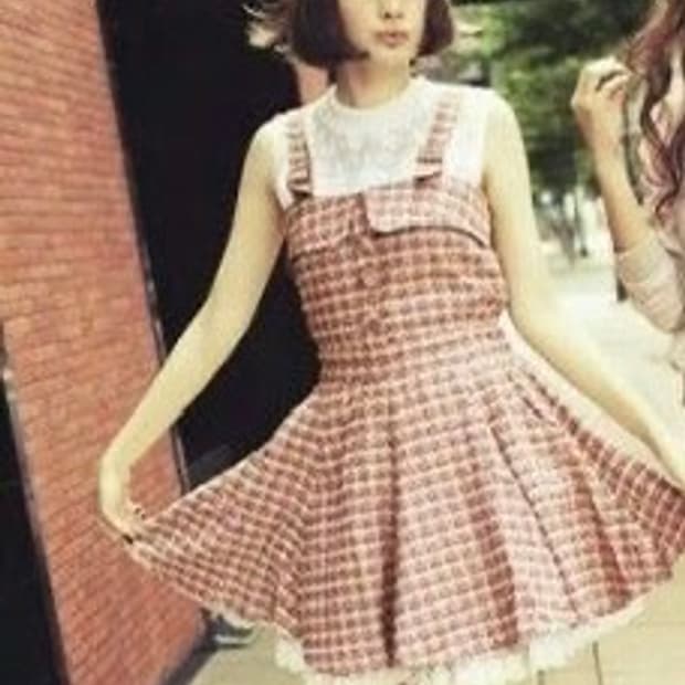 빈티지 리즈리사 히메갸루 트위드 체크 멜빵 원피스