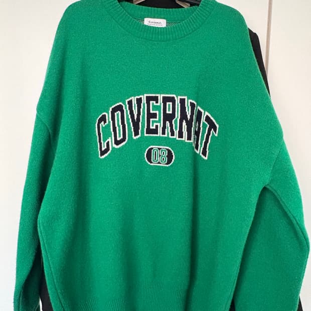 커버낫 아치로고 크루넥 니트 초록