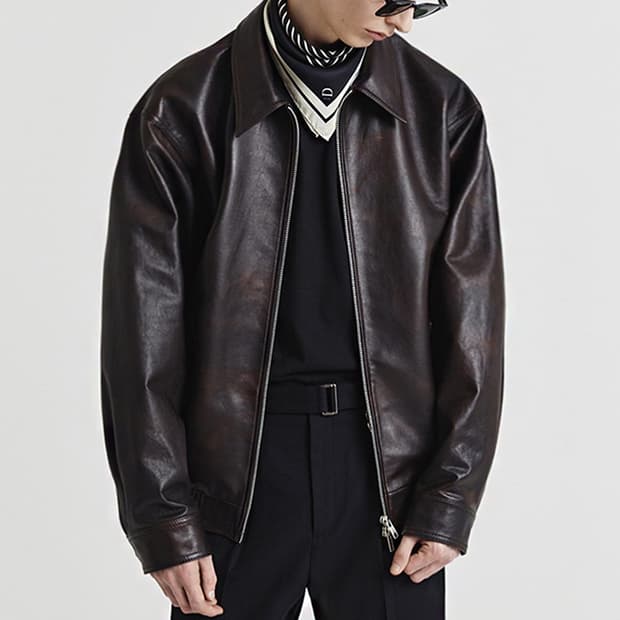 던스트 램스킨 리얼 레더 자켓 브라운
