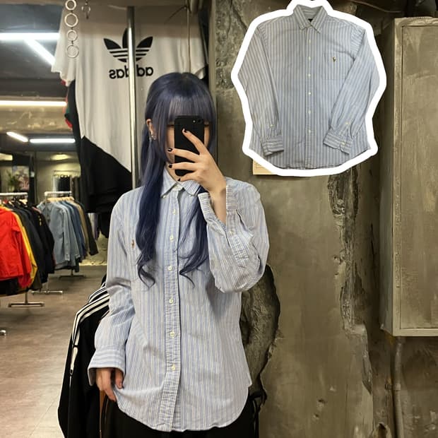 폴로 랄프로렌 스트라이프 셔츠 블루 M #csz2225