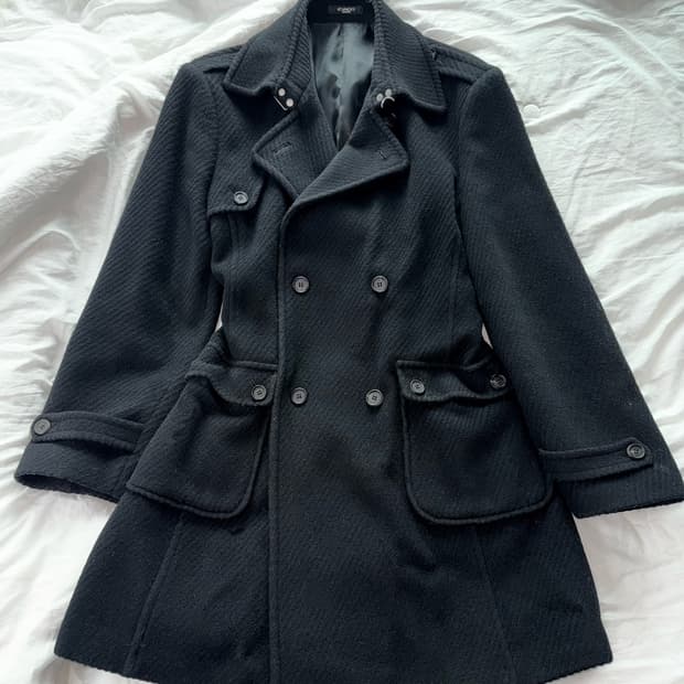 블랙 더블 버튼 코트 남녀공용 빈티지 앤틱 고딕 y2k 고스 다크 구제