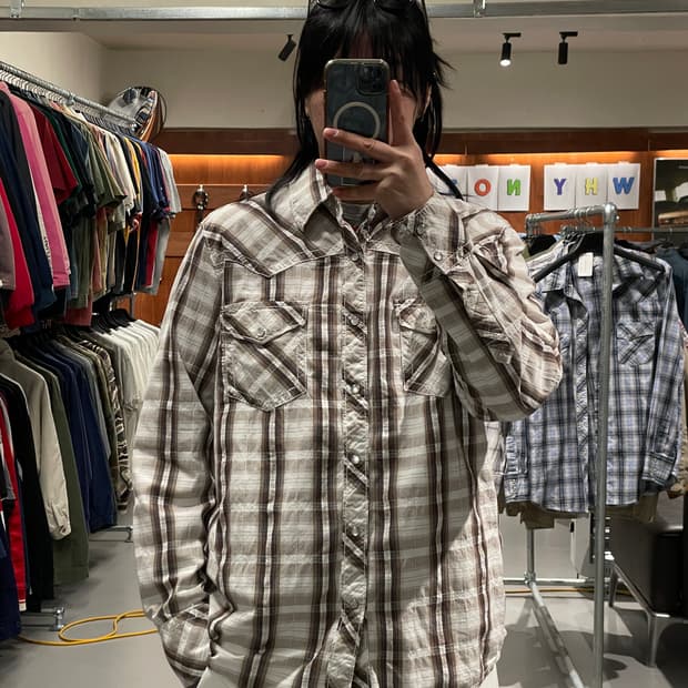 빈티지 웨스턴 체크 셔츠  