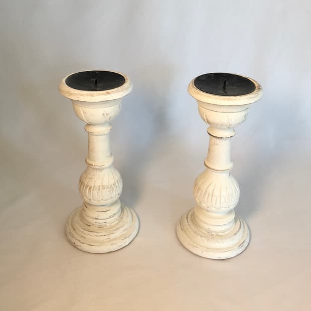 1980 스페인 빈티지 화이트 우드 캔들  2개