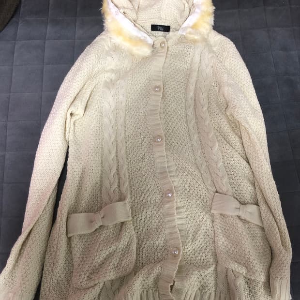 빈티지 롱 후드 니트 가디건 아이보리