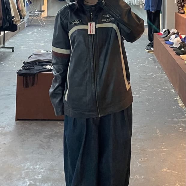 후부 빅로고 바이커 레더자켓 H1095