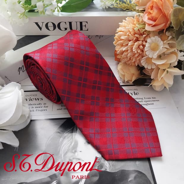 에스.티. 듀퐁 실크 체크 패턴 넥타이 8.1cm A+~A등급 K2335