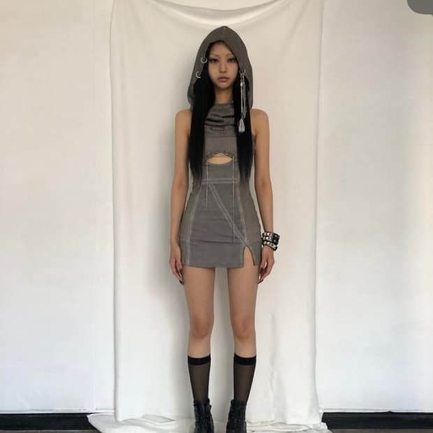Bonienkiye 보니앤키예 워싱 후드 미니 원피스