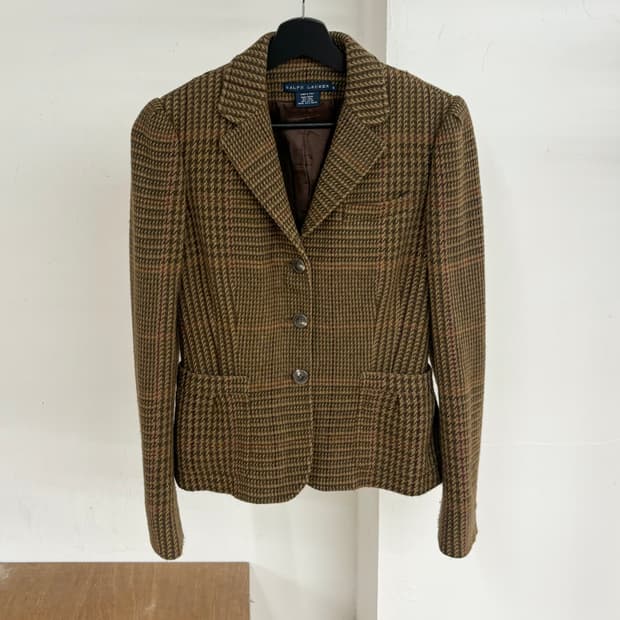 랄프 로렌 카키 브라운 트위드 블레이저