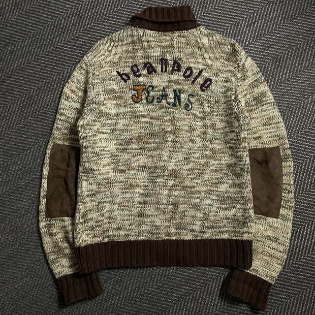 빈폴 진 올드스쿨 빅로고 엘보 패치 니트 집업o 4952